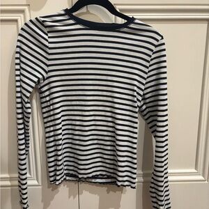 Abercrombie & Fitch Black and White Fitted Ribbed Long Sleeve Tee